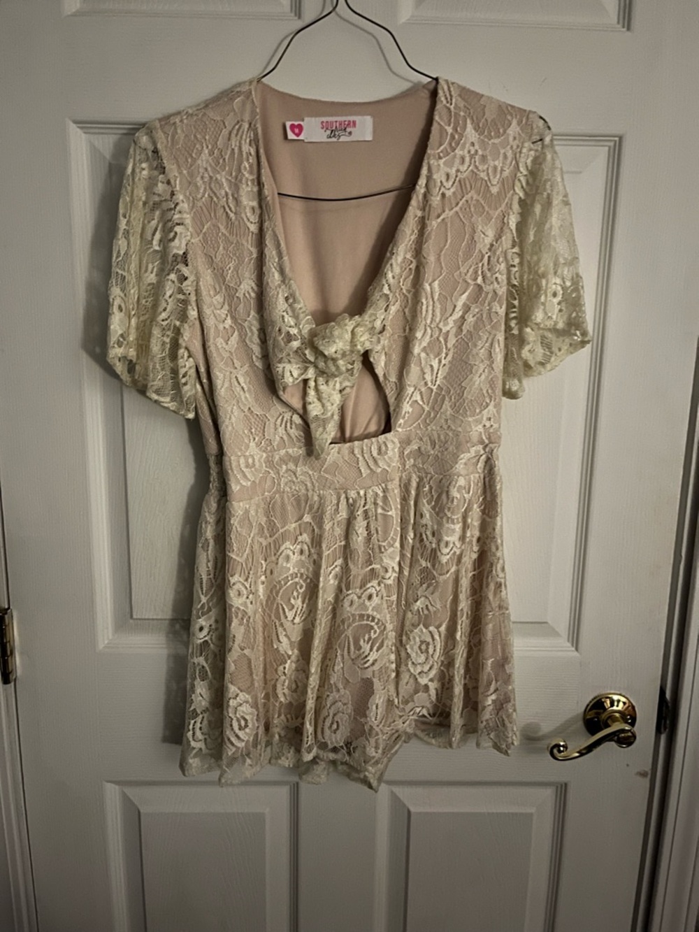 Sugarlips Lace Romper in Light Blush